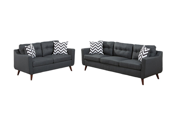 English Elm Modern 2-Piece Sofa Loveseat Set with Tufted Back Cushions, Geometric Throw Pillows & Tapered Legs Black 53 L x 31 W x 19 H B011S01305