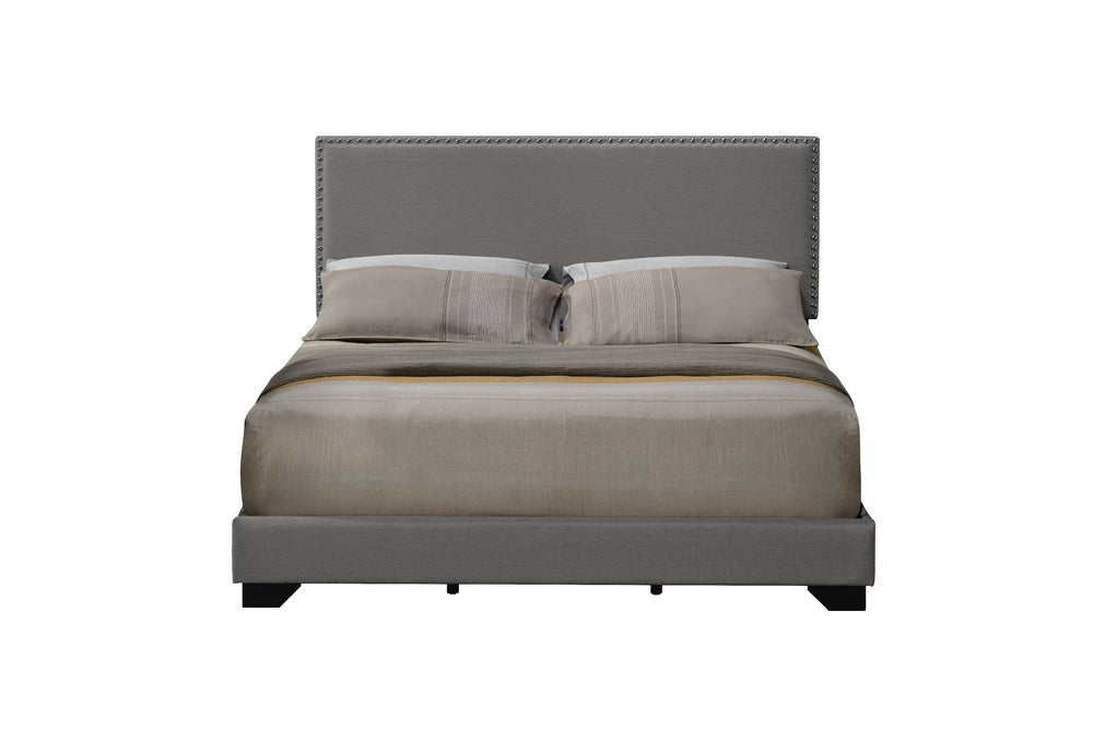 English Elm Leandros Upholstered Queen Bed with Nailhead Trim, Wood Legs, 6" Clearance, Sturdy 660lb Capacity Light Gray 67 L x 26 W x 4 H B2726P342798