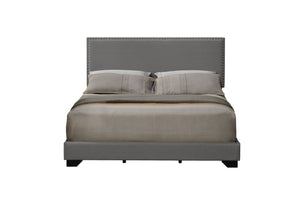 English Elm Leandros Upholstered Queen Bed with Nailhead Trim, Wood Legs, 6" Clearance, Sturdy 660lb Capacity Light Gray 67 L x 26 W x 4 H B2726P342798