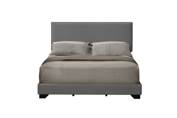 English Elm Leandros Upholstered Queen Bed with Nailhead Trim, Wood Legs, 6" Clearance, Sturdy 660lb Capacity Light Gray 67 L x 26 W x 4 H B2726P342798