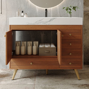 English Elm 36" Freestanding Bathroom Vanity Sintered Stone Top Ceramic Sink Stainless Steel Legs Gold,Walnut,White W3136S00070