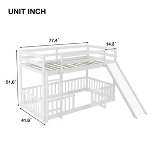 English Elm Twin Over Twin Floor Bunk Bed With Slide & Ladder - Solid Pine Wood, White Finish, Safe & Fun Design! W504S00190-GIGA