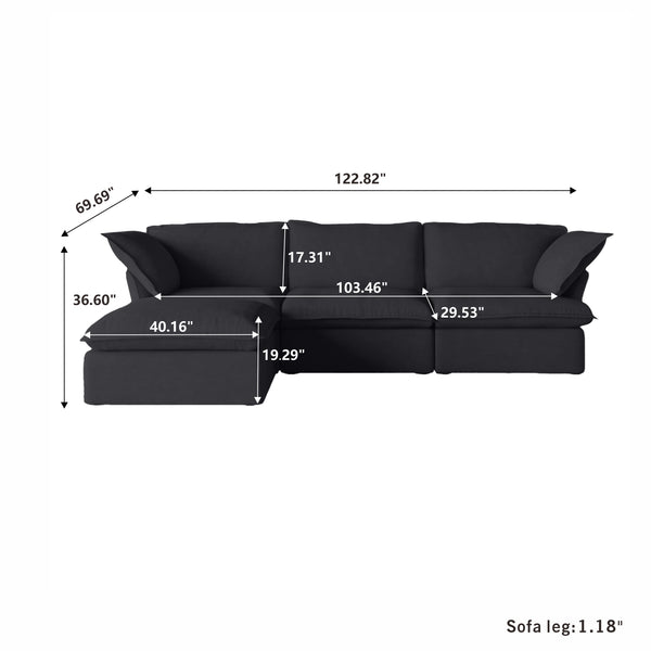 English Elm Sky Cloud Sectional Sofa with Cloud-Like Comfort, Modular L-Shaped Velvet Seating, Removable Covers, Storage Ottoman Black B341S00018