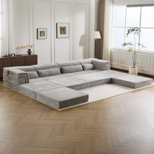 English Elm Compression Mahjong Sofa - Versatile Convertible Floor Seating With Ottoman, Pet-Friendly Fleece Fabric W3723S00036