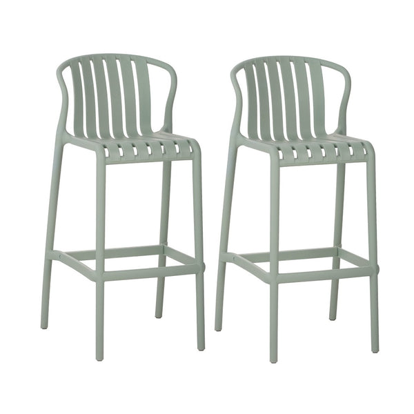 English Elm Outdoor Stackable Armless Barstools Set of 2 Uv Resistant Slat Back Patio Seating Green N780P199452G