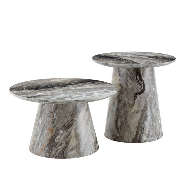 English Elm Nested Round Coffee Table Set with Wood Grain Mdf Top for Modern Living Rooms Grey W2920S00117