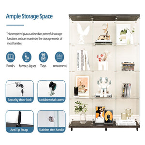 English Elm Tempered Glass Display Cabinet With Bluetooth Led Lights, Lockable Door, Mobile Design For Home & Office W3155S00011-GIGA