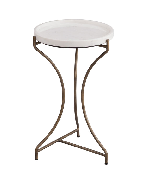 Basset Mirror Mcgowan Glam Accent Table - Curved Brushed Gold Base With White Marble Tray Top For Stylish Decor White Iron,Marble 9898-lr-223