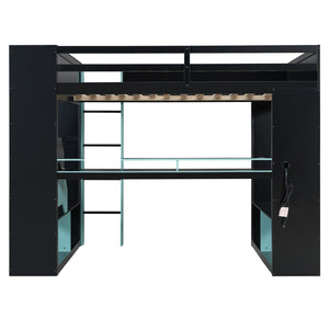English Elm Full Size Gaming Loft Bed with Rgb Lighting Built-in Desk and Usb Charging Ports Blue LT000275AAC