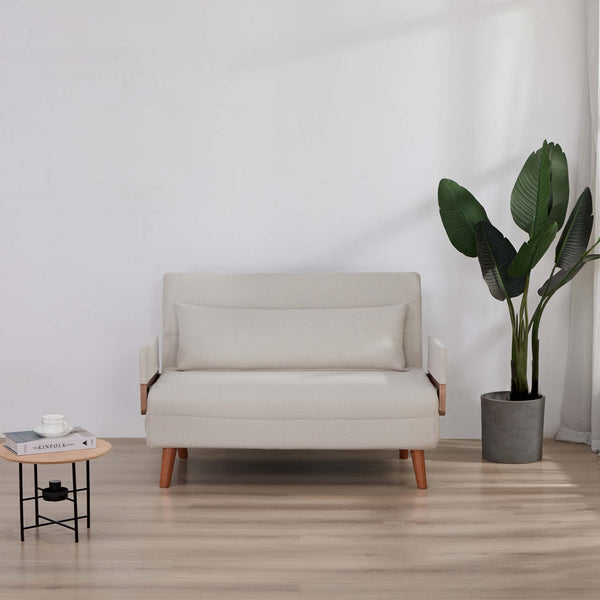 English Elm TRIO Extra Loveseat sleeper sofa bed converts in 10s with 3-position backrest, breathable linen, silent hinges for small spaces Beige W3391P325413