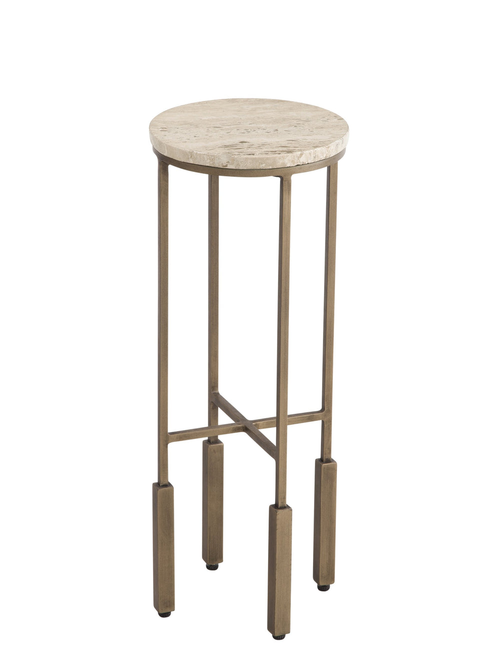 Basset Mirror Lucia Accent Table - Modern Martini Style With Antique Bronze Base And Elegant Beige Travertine Top Brass Iron,Travertine 9899-lr-223
