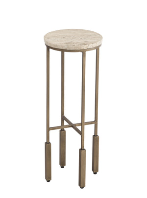 Basset Mirror Lucia Accent Table - Modern Martini Style With Antique Bronze Base And Elegant Beige Travertine Top Brass Iron,Travertine 9899-lr-223