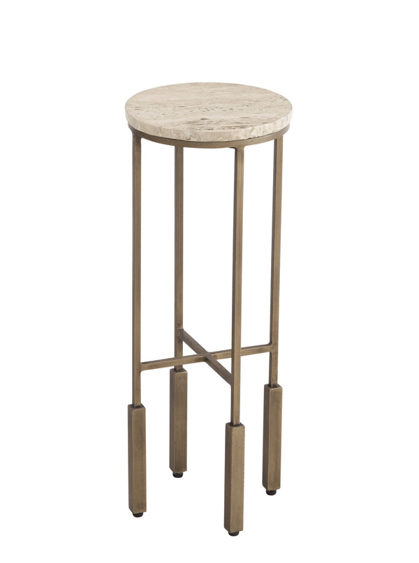 Basset Mirror Lucia Accent Table - Modern Martini Style With Antique Bronze Base And Elegant Beige Travertine Top Brass Iron,Travertine 9899-lr-223