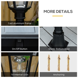 English Elm Outsunny 77" Solar Lamp Post Light with PIR Motion Sensor, Vintage Aluminum Outdoor Pathway Lamp Black W2225P200416