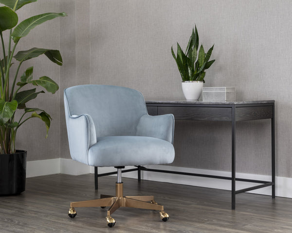 Sunpan Karina Office Chair - Chic Comfort with Modern Design, Curved Seat and Gold Steel Base for Your Workspace Cornflower Blue Sky