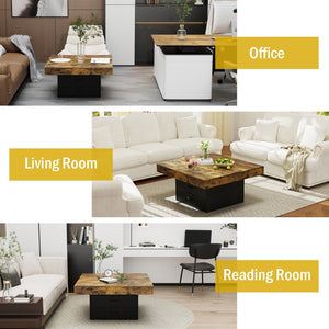 English Elm Coffee Table Square Led Lit Engineered Wood Farmhouse Design with Storage Drawers Black W1550P317687