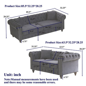 English Elm Fx Chesterfield Sofa Set Tufted Tech Fabric Upholstered Living Room Seating Combo Grey W1926S00121