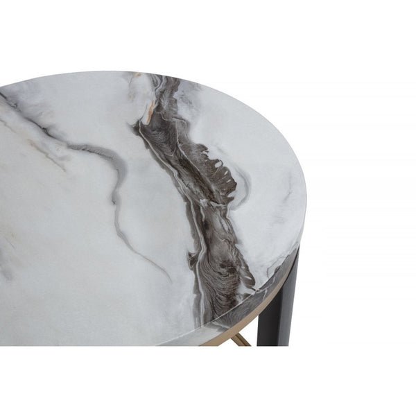 English Elm Nesting Marble-Top Coffee Table Set with Velvet Ottoman, Brass Frame, Dark Wood Legs — Modern Chic Living Room B011P355867