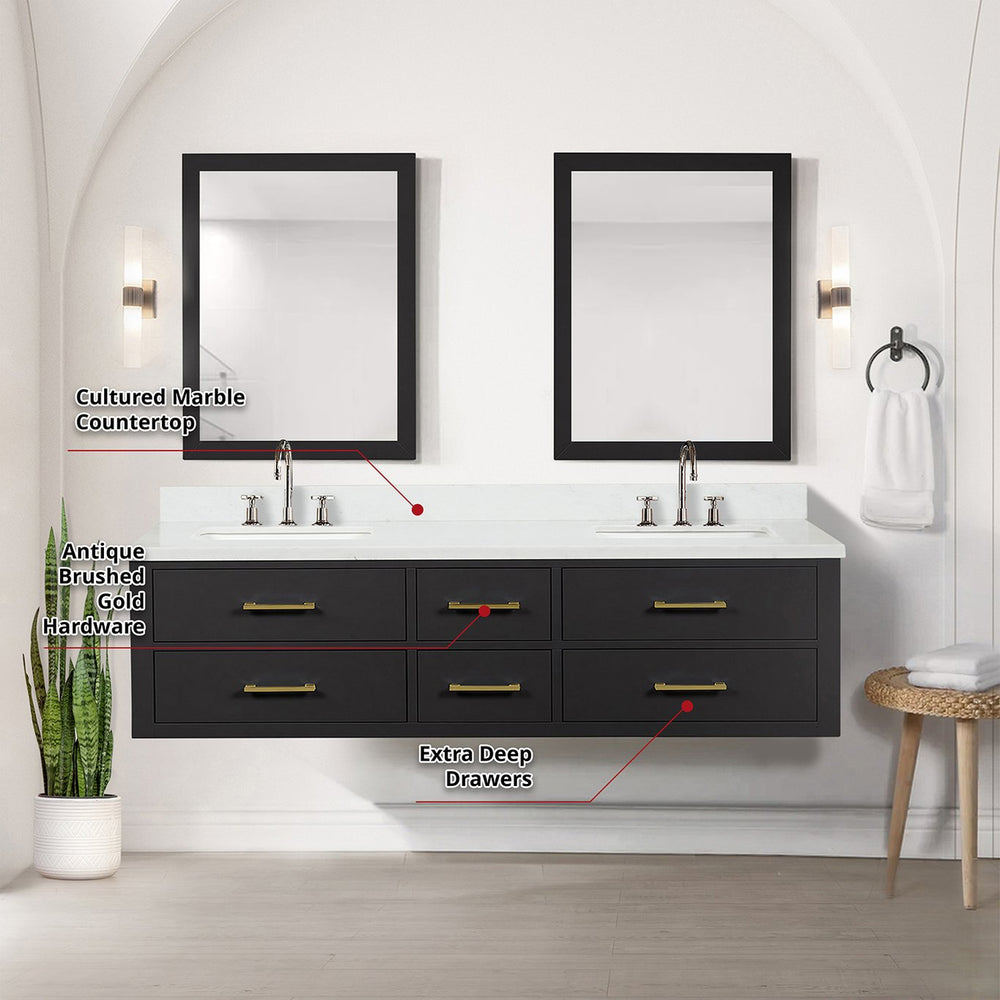 English Elm Black Double Bath Vanity Set With Cultured Marble Top, Chrome Faucets & Matching Mirrors – 72” W B2731S01833