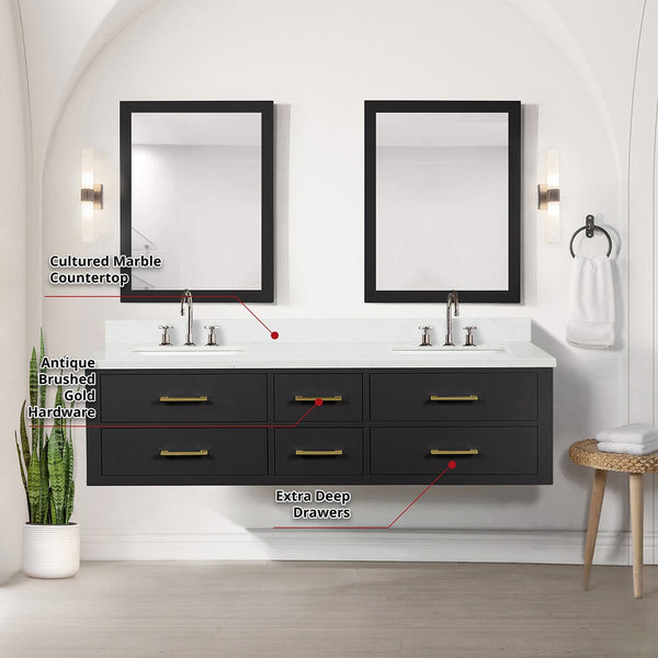 English Elm Black Double Bath Vanity Set With Cultured Marble Top, Chrome Faucets & Matching Mirrors – 72” W B2731S01833