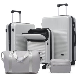 English Elm Luggage 5 Piece Hardside Abs Set with Front Access Carry on and Tsa Spinner Wheels Silver N732P391579D