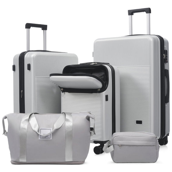 English Elm Luggage 5 Piece Hardside Abs Set with Front Access Carry on and Tsa Spinner Wheels Silver N732P391579D