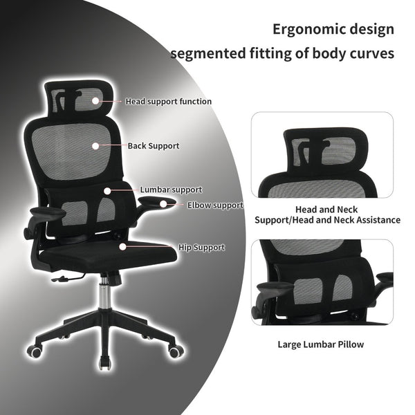 English Elm High Back Mesh Ergonomic Task Chair with 3d Headrest Lumbar Support for Home Office W3851P407538