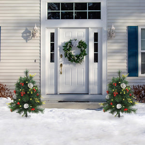 English Elm HOMCOM 22.5" Outdoor Pre-Lit Christmas Shrub 2-Pack with 24 Warm White LEDs, 8 Modes & Stakes W2225P249634