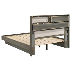 English Elm Annie Glam Queen Bed Glitter Stripe Upholstered Headboard Low Profile Black Frame B062S01808