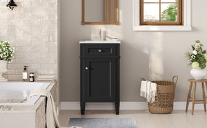 English Elm 18-inch French Style Freestanding Bathroom Vanity with Ceramic Sink Soft Close Storage Black N710P411340B
