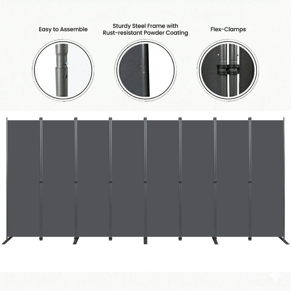 English Elm Room Divider 8 Panel Freestanding Polyester Privacy Screen for Office or Bedroom W419P442193