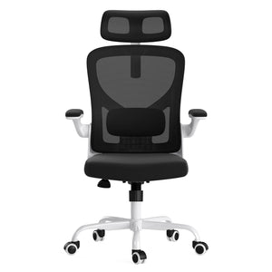 English Elm Ergonomic Office chair with adjustable headrest and lumbar support, breathable mesh, space-saving design Black,White T3623P368416