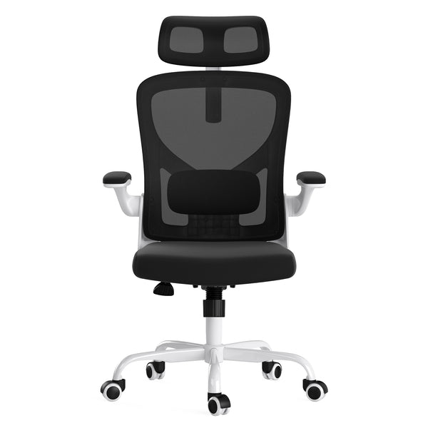English Elm Ergonomic Office chair with adjustable headrest and lumbar support, breathable mesh, space-saving design Black,White T3623P368416
