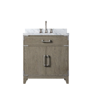 English Elm Grey Oak Single Bath Vanity With Carrara Marble Top, Complete Faucet Set & Soft-Close Storage B2731P259771