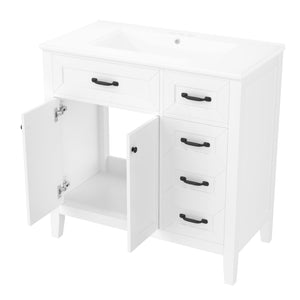 English Elm 36" Elegant Bathroom Vanity With Sink Combo - Modern White Cabinet, Durable Design & Ample Storage N725P246491K