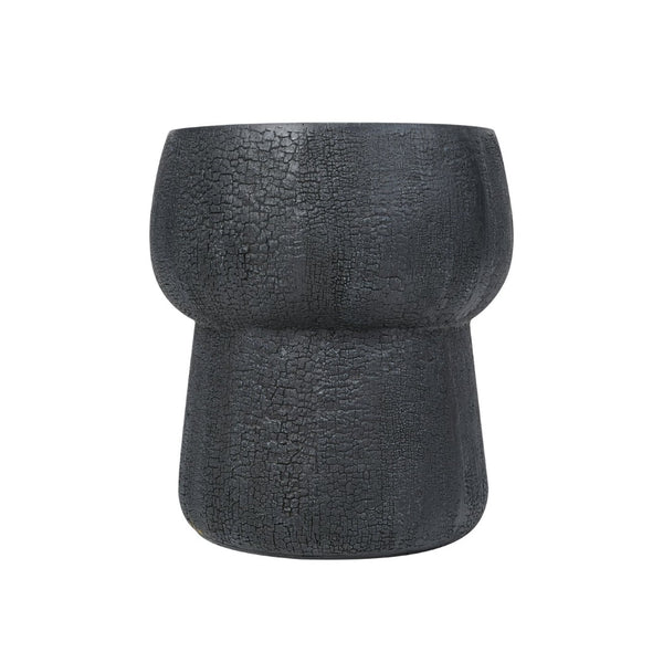 English Elm U_style Outdoor Concrete Accent Table Sculptural Double Barrel Mgo Weathered Patio Stool Black N711P422075B