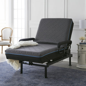 English Elm Twin Adjustable Sit-to-Stand Bed with Remote, 6" Memory Foam, 450 lb Capacity, Padded Rails, Blue B2699S00025