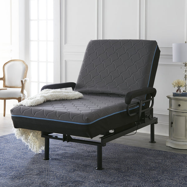 English Elm Twin Adjustable Sit-to-Stand Bed with Remote, 6" Memory Foam, 450 lb Capacity, Padded Rails, Blue B2699S00025