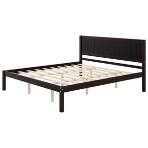 English Elm Platform King Bed Solid Pine Panel Headboard Wood Slat Base Modern Bedroom Frame Espresso N709P425341P