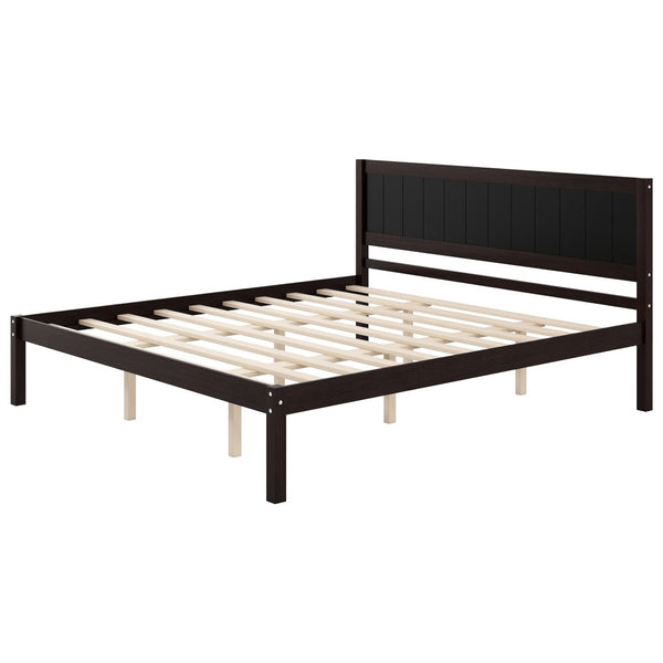 English Elm Platform King Bed Solid Pine Panel Headboard Wood Slat Base Modern Bedroom Frame Espresso N709P425341P