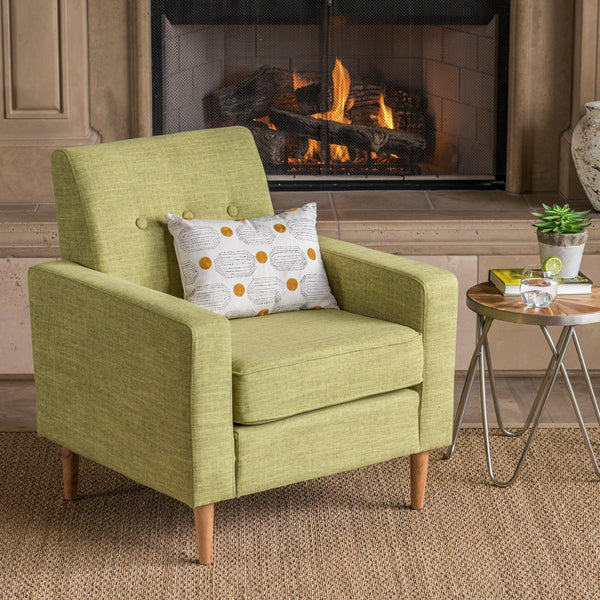 English Elm Christopher Knight Home® - CLUB Modern Fabric Club Chair with Plush Polyester Upholstery and Rubber Wood Legs for Living Room Comfort Green 31.5 L x 28.5 W x 18.75 H 61237.00MGRN