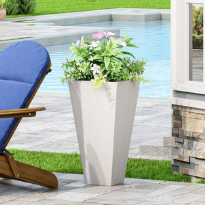 English Elm 13" Mgo Cast Stone Tapered Square Planter Architectural Matte Black Patio Accent Matte White 69574.00WHI