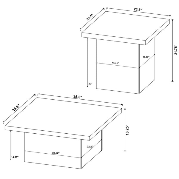 English Elm 2-piece Square Coffee and End Table Set Engineered Wood Grain Laminate Living Room Brown B016S00067