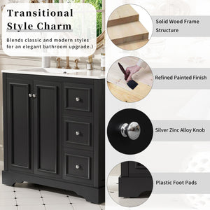 English Elm 36'' Transitional Bathroom Vanity with Ceramic Sink, Solid Wood Frame, Adjustable U-Shelf & Soft-Close Doors Black N729P292966B