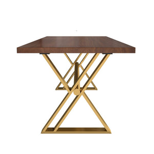 English Elm 70.8 Inch Walnut Top Dining Table with Brushed Gold Steel Base Seats Six T3609S00001