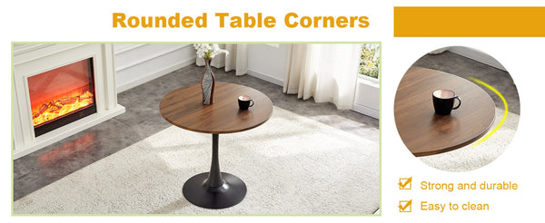 English Elm Round Faux Marble Tulip Pedestal Dining Table Mid Century Modern for Small Bistro Spaces Black,Walnut W2920P400946