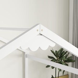 English Elm Double Twin House-Style Floor Bed with Fence Guardrails for Kids, Pine & Plywood Durable Design White W504P308460