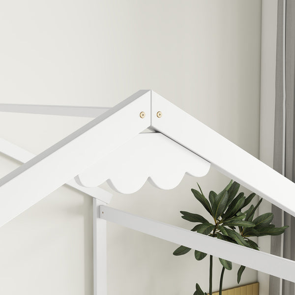 English Elm Double Twin House-Style Floor Bed with Fence Guardrails for Kids, Pine & Plywood Durable Design White W504P308460