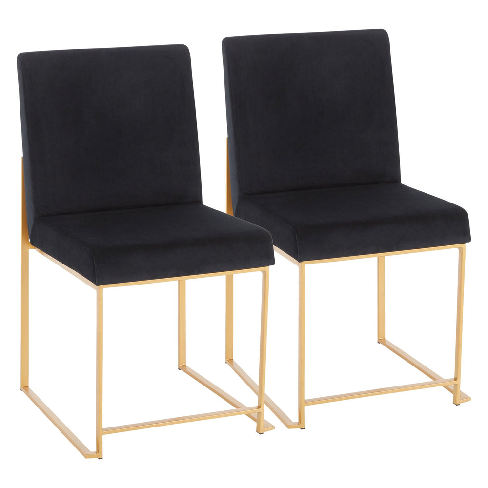 English Elm High Back Fuji Contemporary Dining Chairs - Luxurious Black Velvet & Gold Frame, Set Of 2 B202P223542