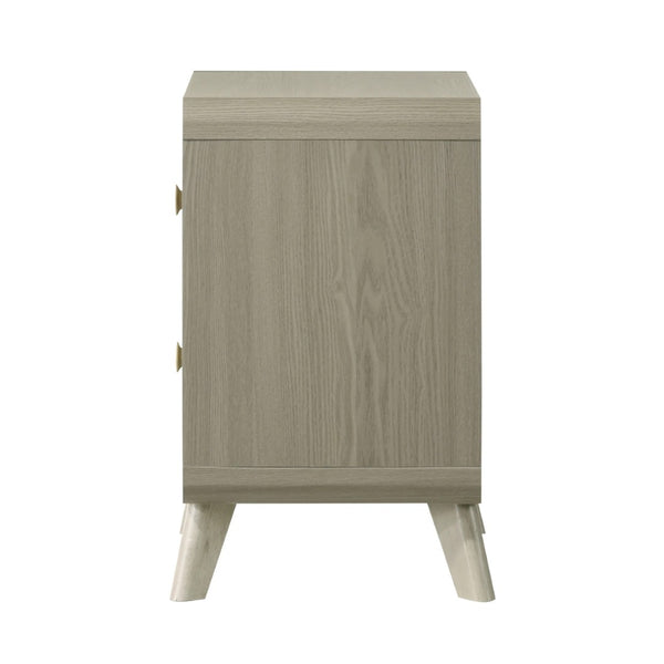 English Elm Contemporary Two Drawer Nightstand Gray Finish Tapered Legs Gold Pulls Bedroom Storage B2741P431077